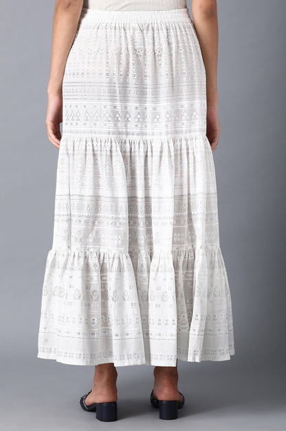 W for Woman Ecru Glitter Printed Tiered Skirt