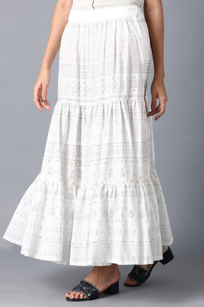 W for Woman Ecru Glitter Printed Tiered Skirt