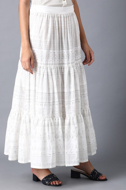 W for Woman Ecru Glitter Printed Tiered Skirt