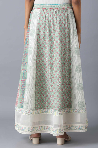 W for Woman Pastel Green Print Mix Panelled Skirt