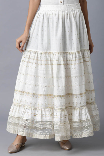 W for Woman Ecru Printed Gathered Skirt