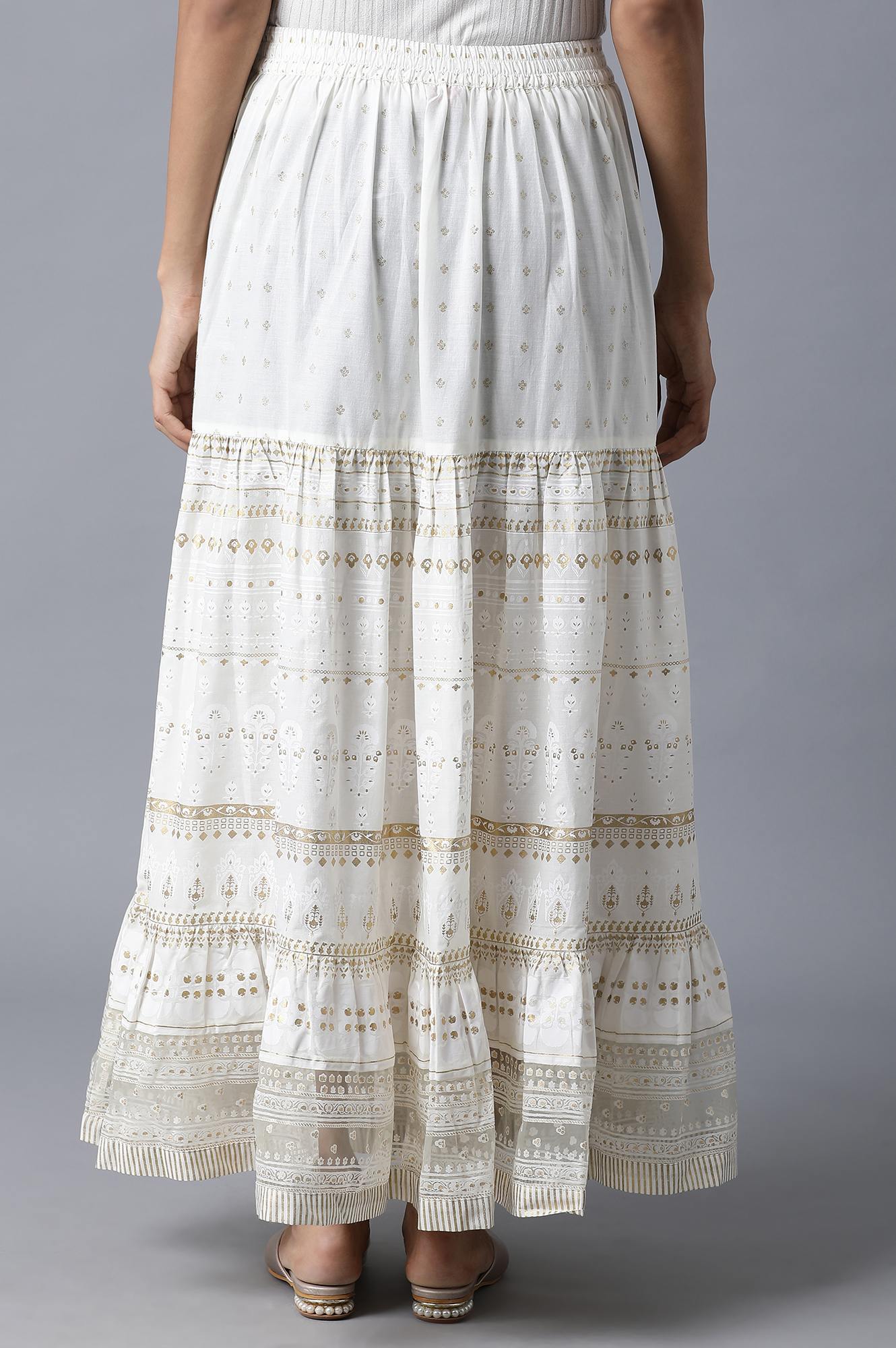W for Woman Ecru Printed Gathered Skirt