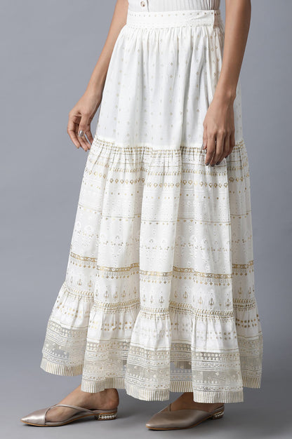 W for Woman Ecru Printed Gathered Skirt