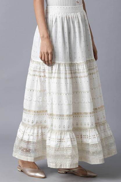 W for Woman Ecru Printed Gathered Skirt