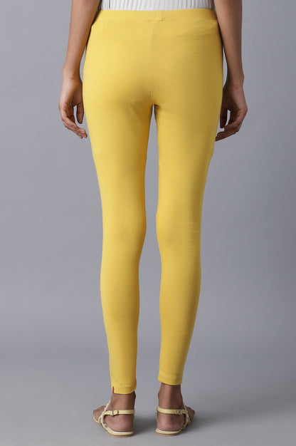 W for Woman Mustard Yellow Cotton Solid Tights