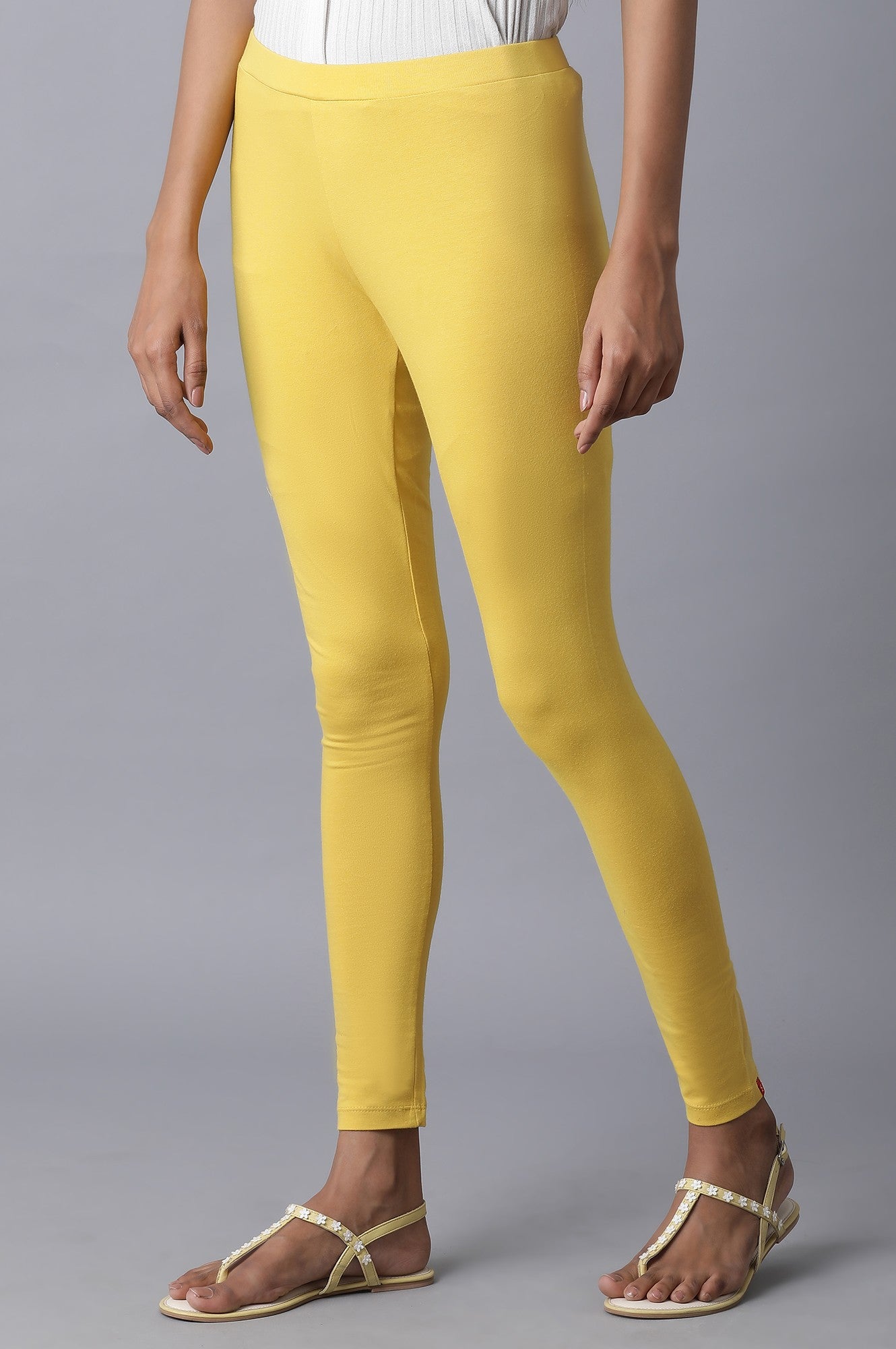 W for Woman Mustard Yellow Cotton Solid Tights