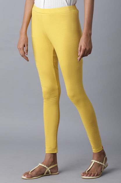 W for Woman Mustard Yellow Cotton Solid Tights