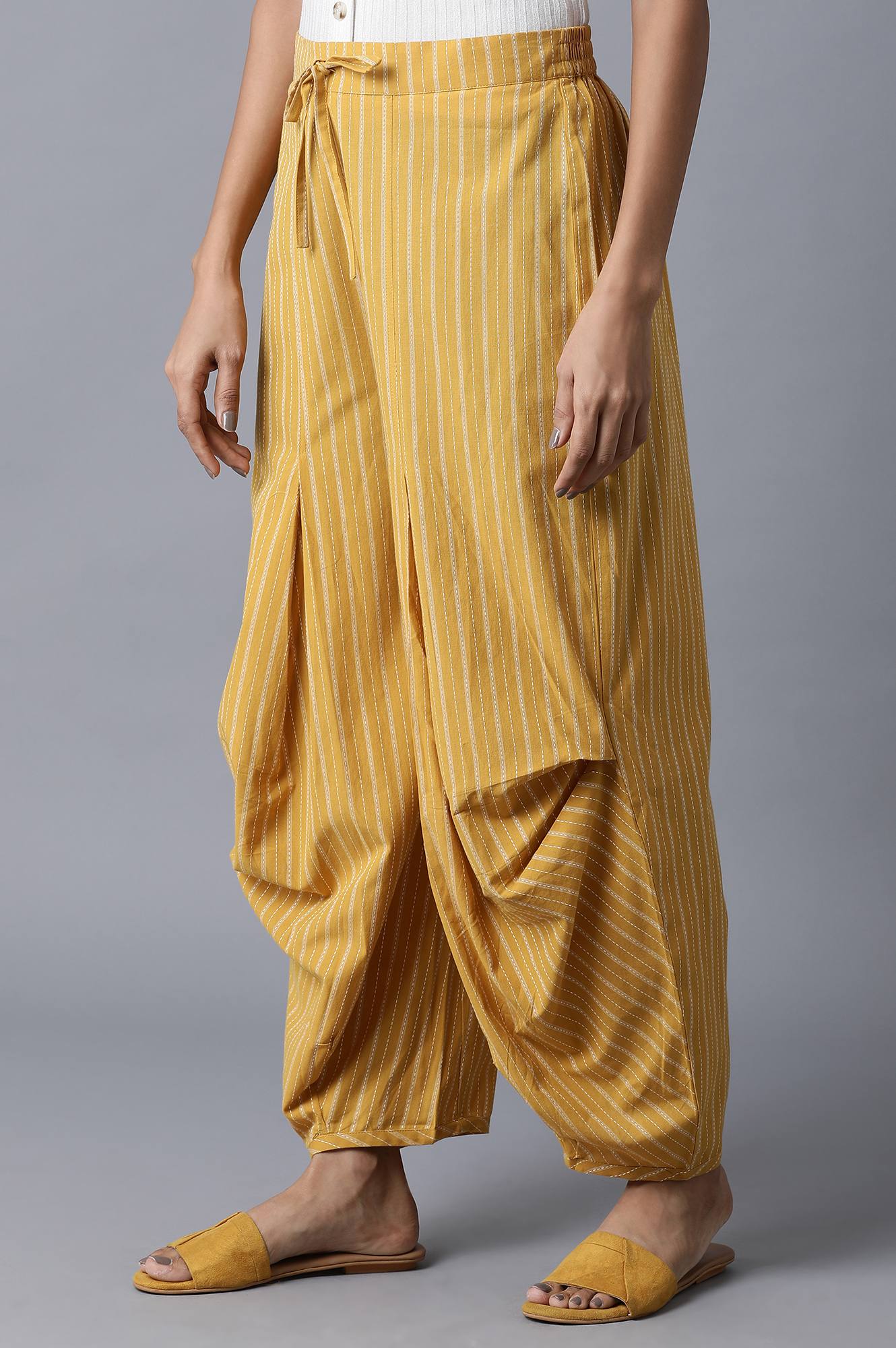 W for Woman Yellow Tucked Carrot Pants