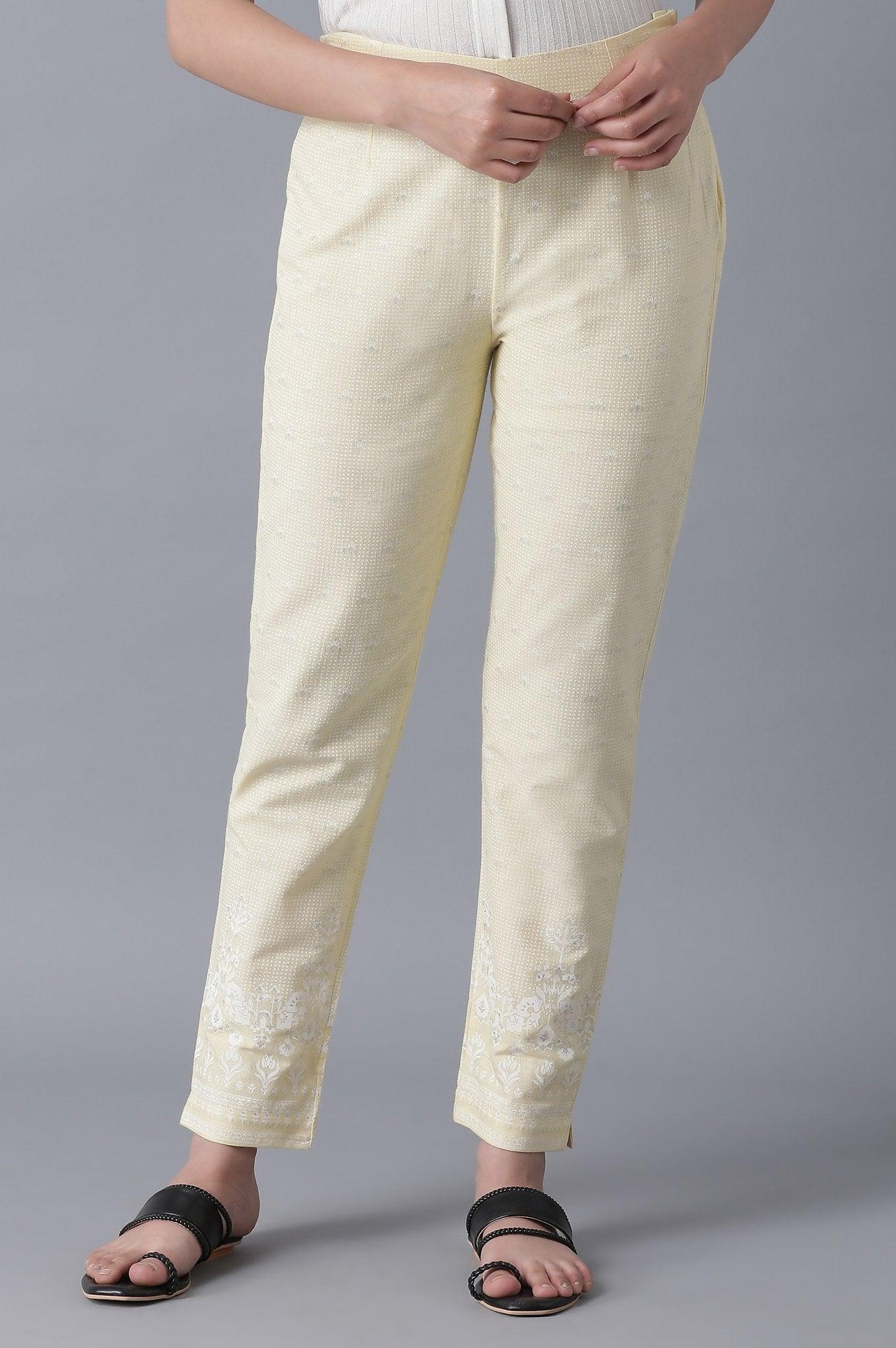 W for Woman Pale Yellow Printed Slim Pants