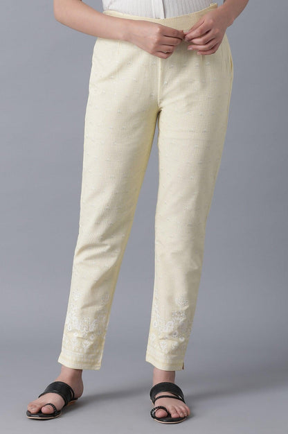 W for Woman Pale Yellow Printed Slim Pants