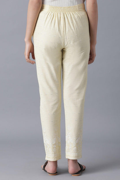 W for Woman Pale Yellow Printed Slim Pants