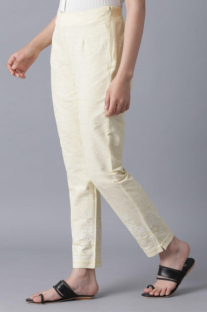 W for Woman Pale Yellow Printed Slim Pants