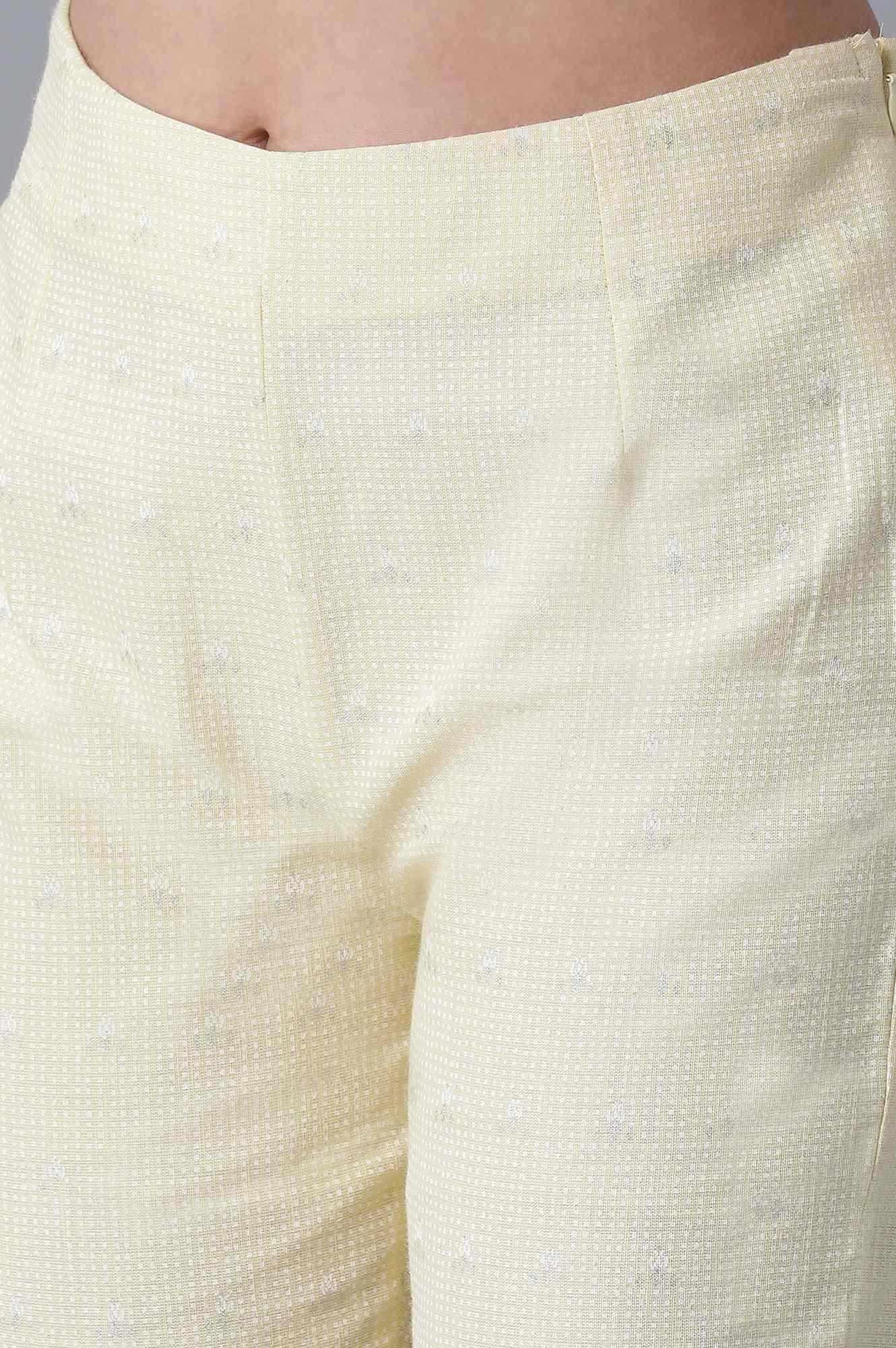 W for Woman Pale Yellow Printed Slim Pants