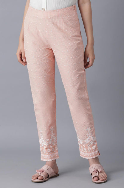 W for Woman Peach Printed Slim Pants