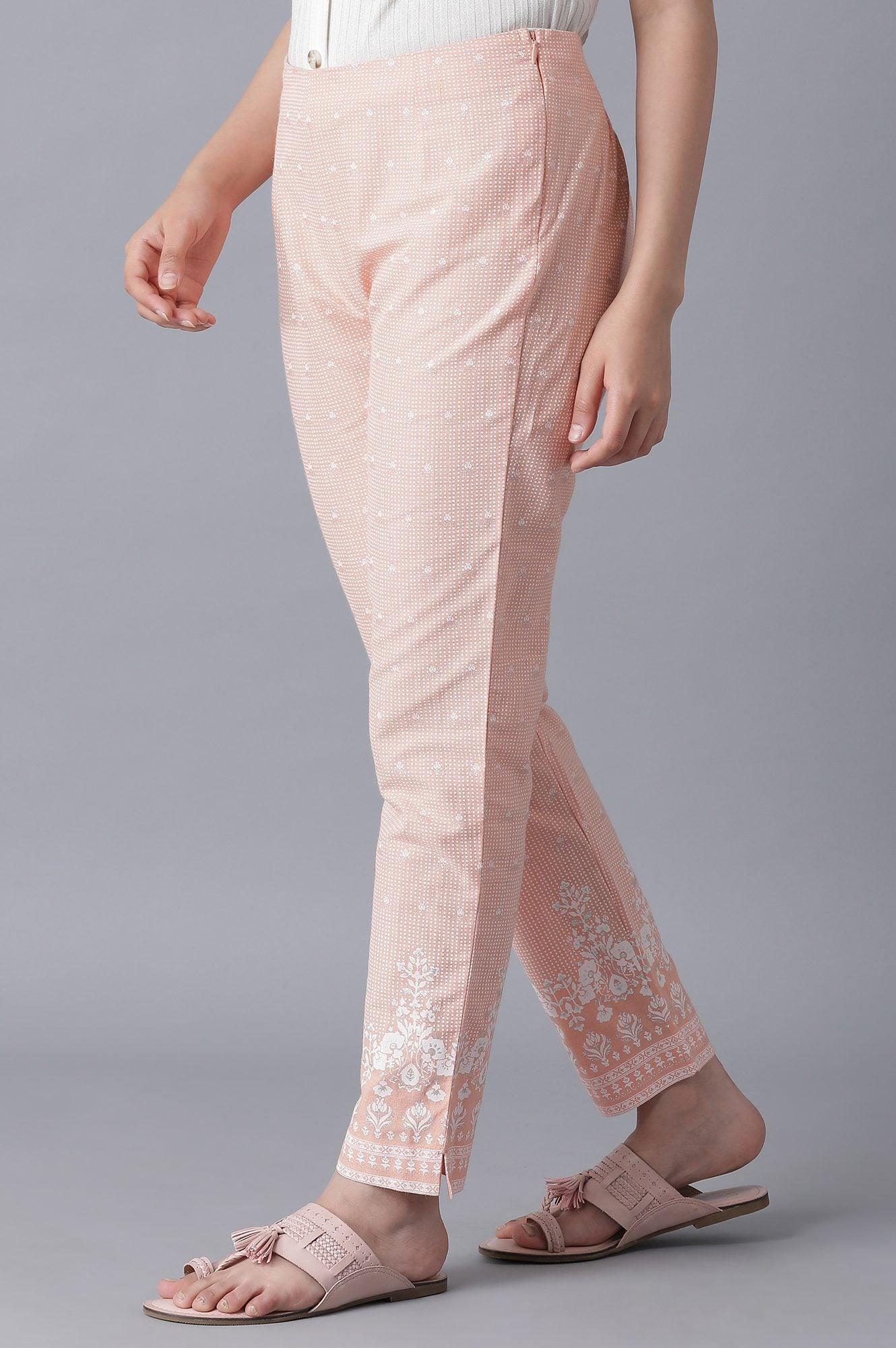 W for Woman Peach Printed Slim Pants