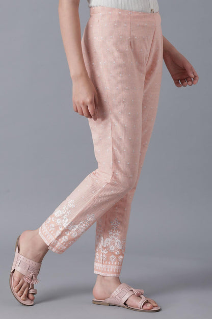 W for Woman Peach Printed Slim Pants