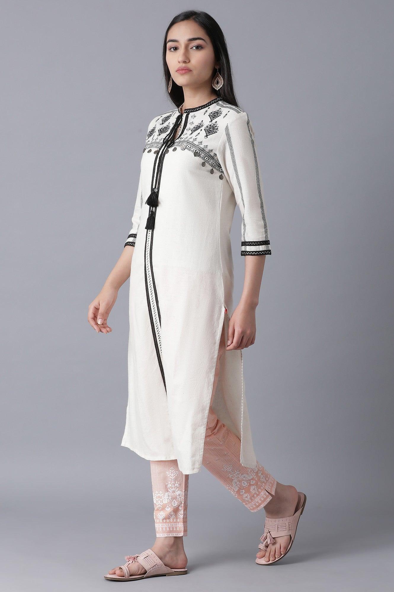 W for Woman Peach Printed Slim Pants