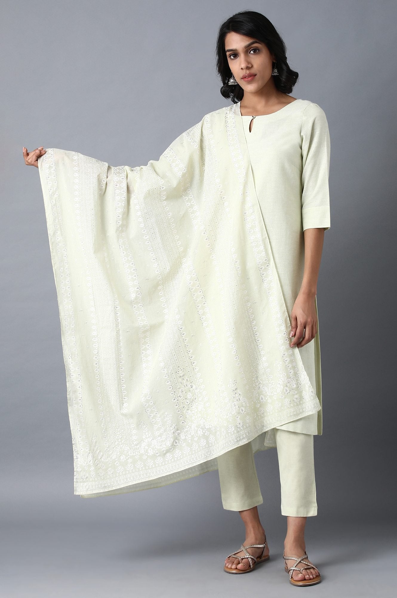 W for Woman Green Printed Dupatta