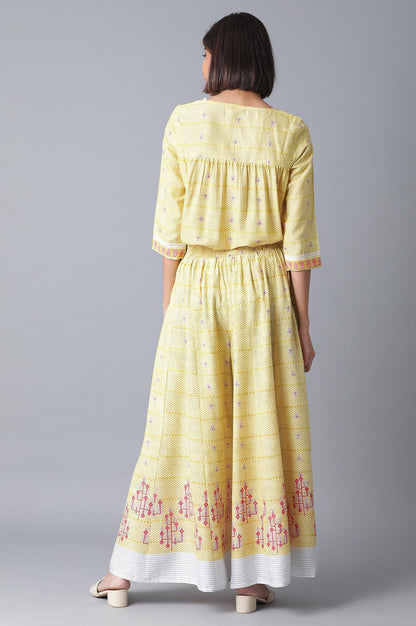 W for Woman Yellow Printed Two Piece Jumpsuit Set