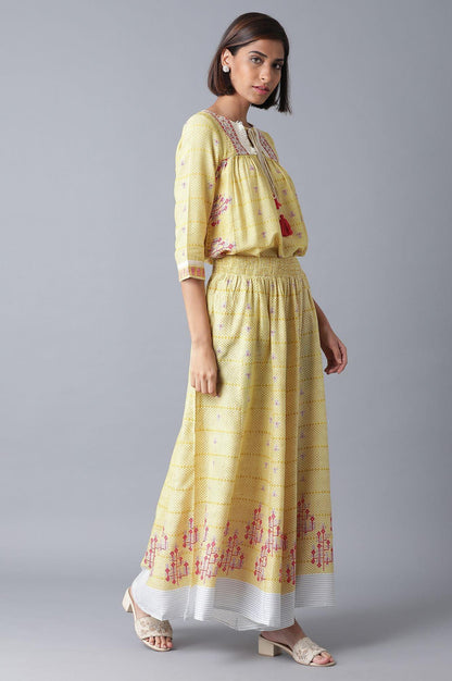 W for Woman Yellow Printed Two Piece Jumpsuit Set