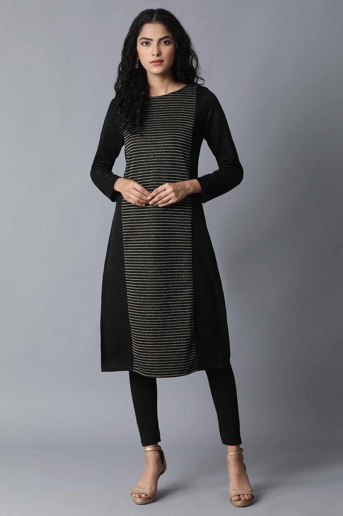 W for Woman Jet Black PC Jacquard kurta