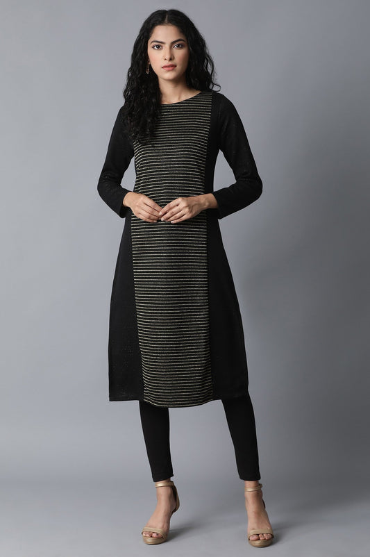 W for Woman Jet Black PC Jacquard kurta