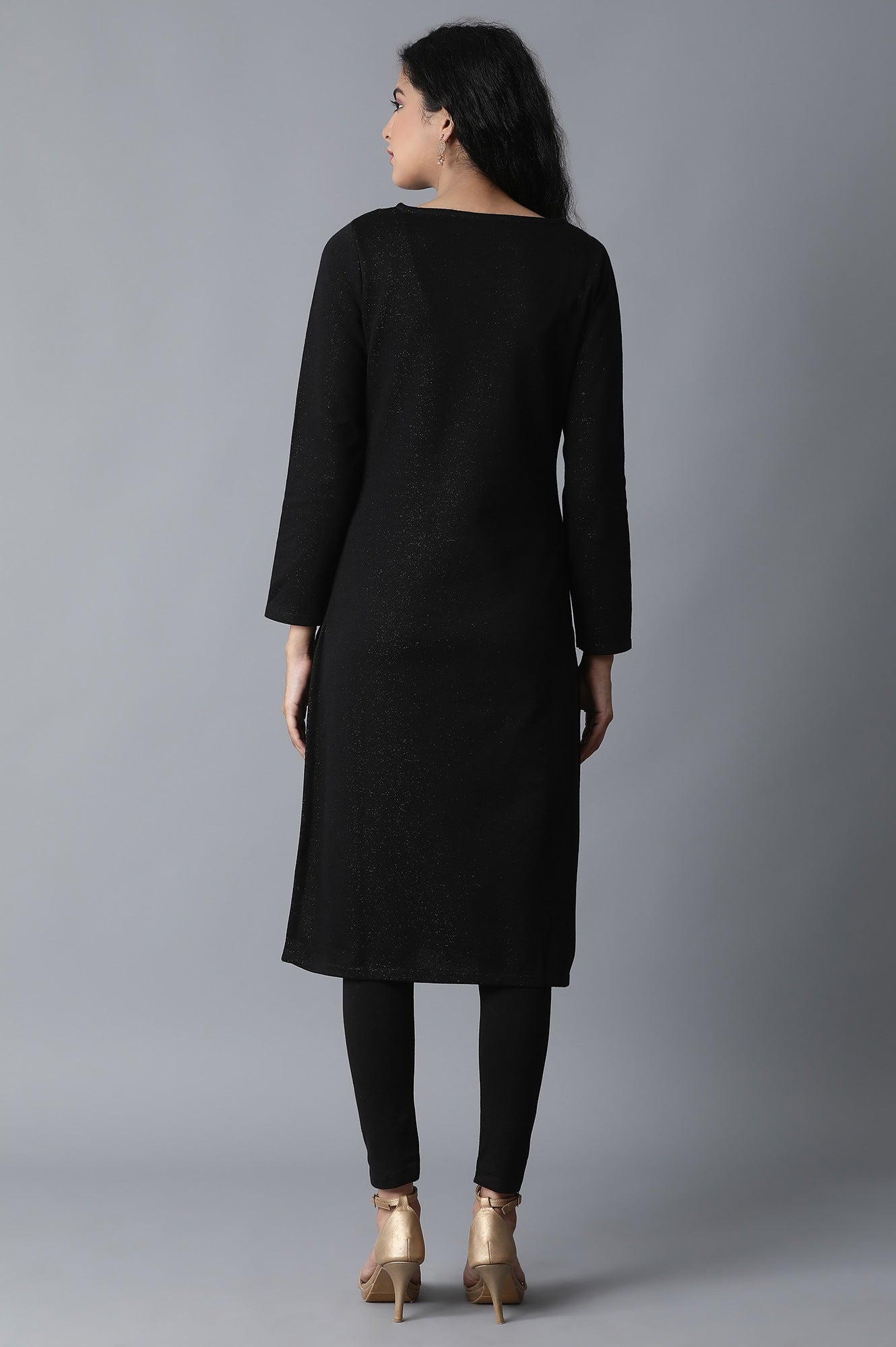 W for Woman Jet Black PC Jacquard kurta