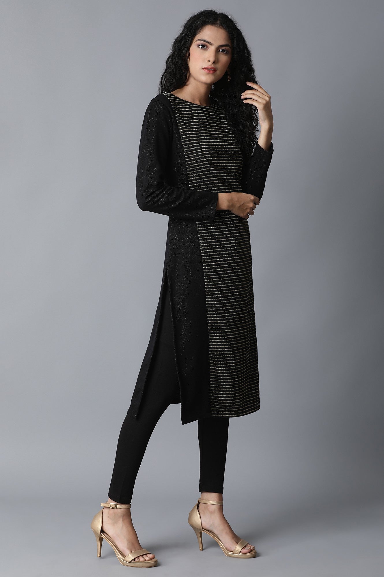 W for Woman Jet Black PC Jacquard kurta