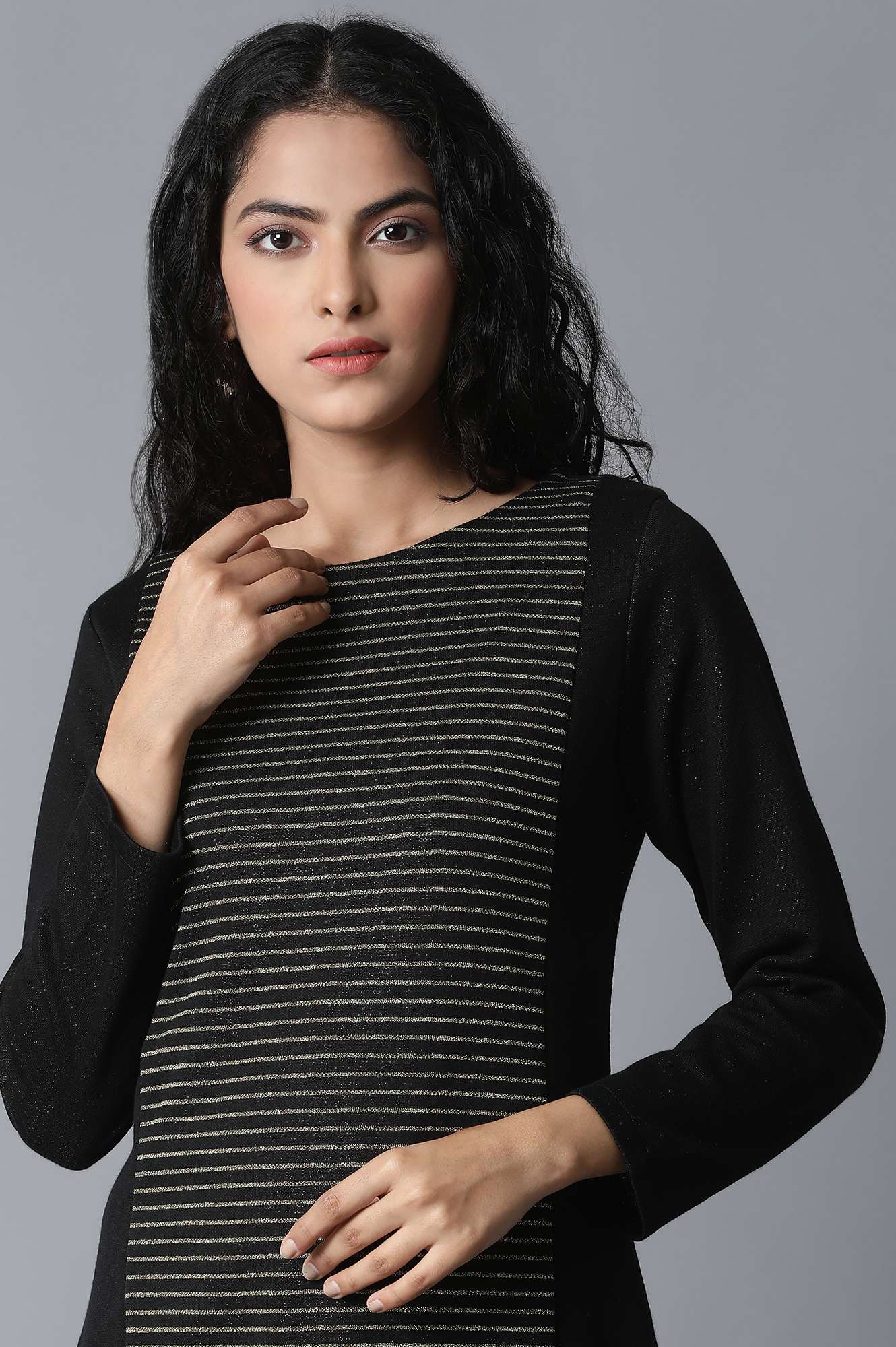 W for Woman Jet Black PC Jacquard kurta