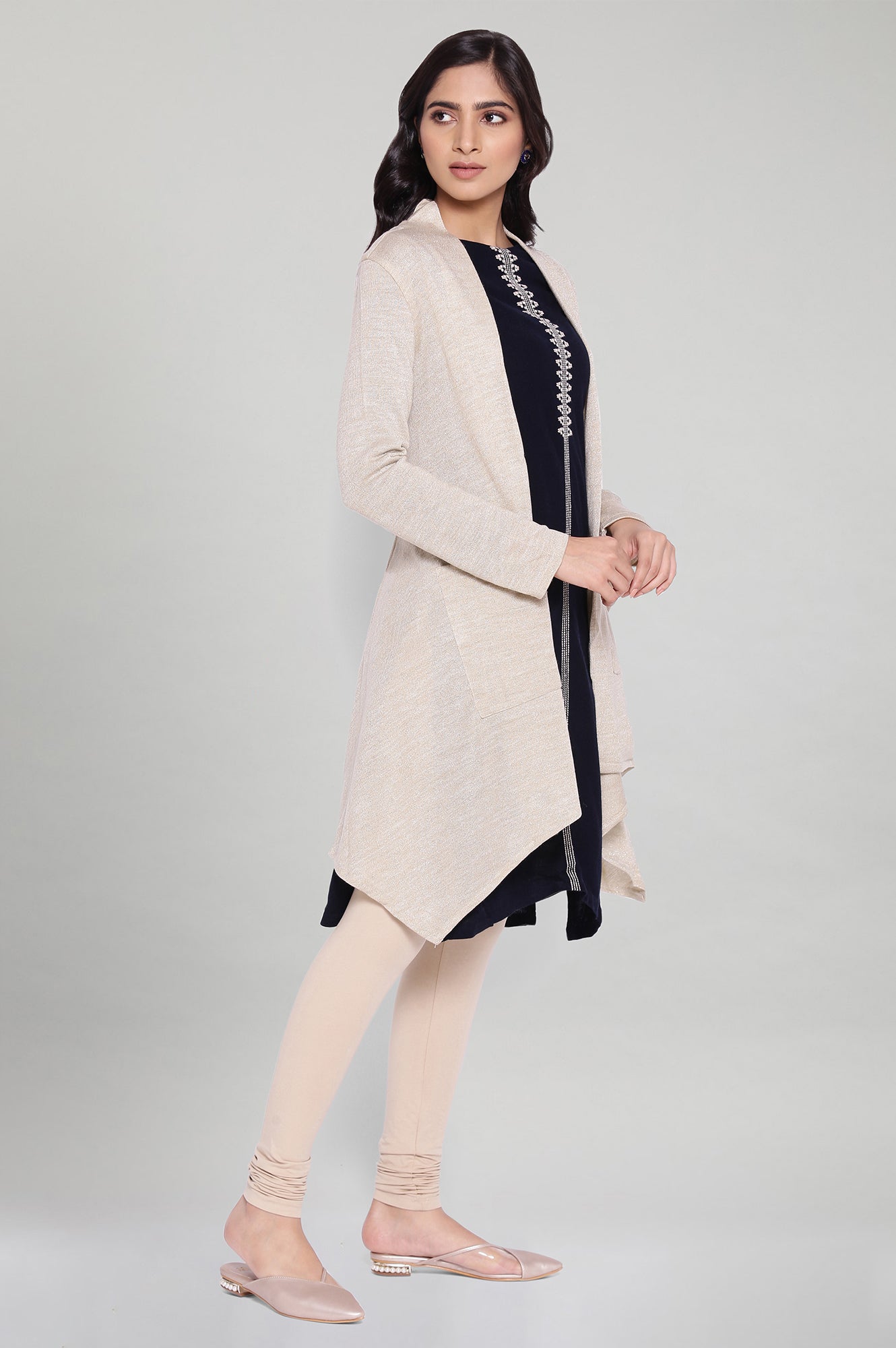 W for Woman Beige Circular Flared Cardigan