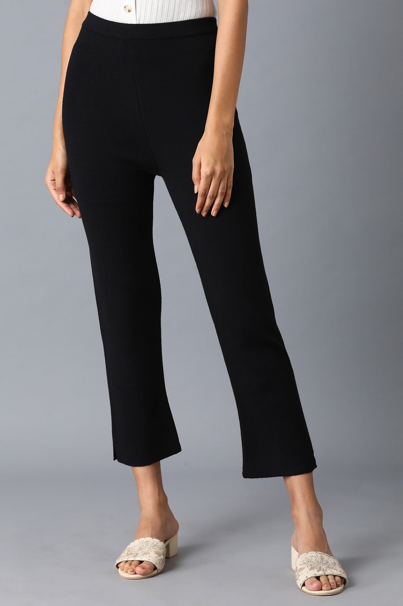W for Woman Black Red Solid Slim Pants
