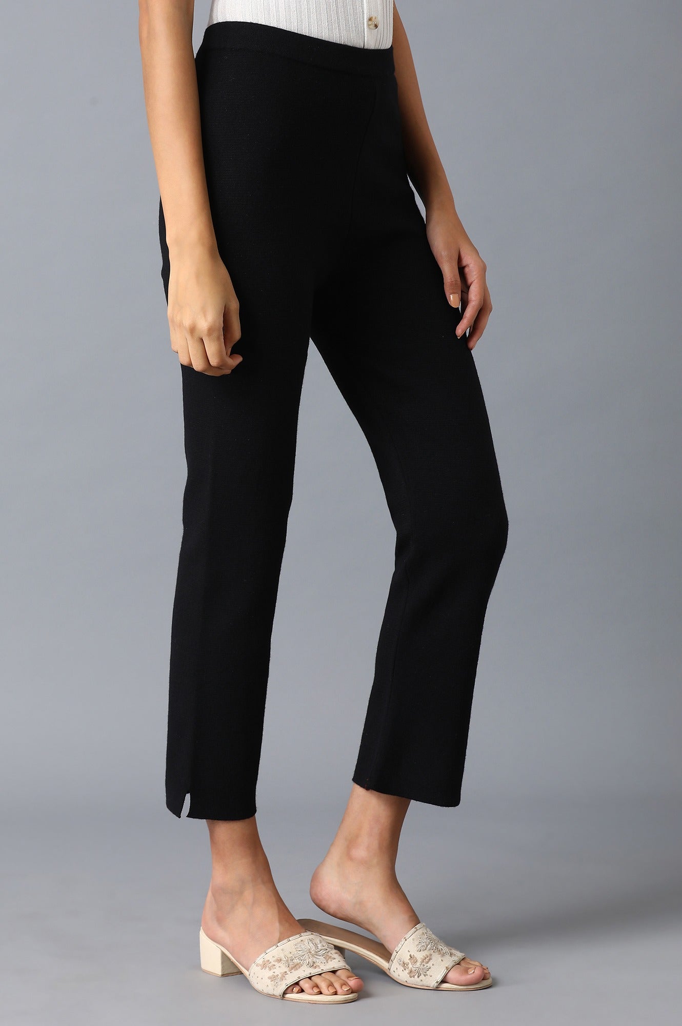 W for Woman Black Red Solid Slim Pants
