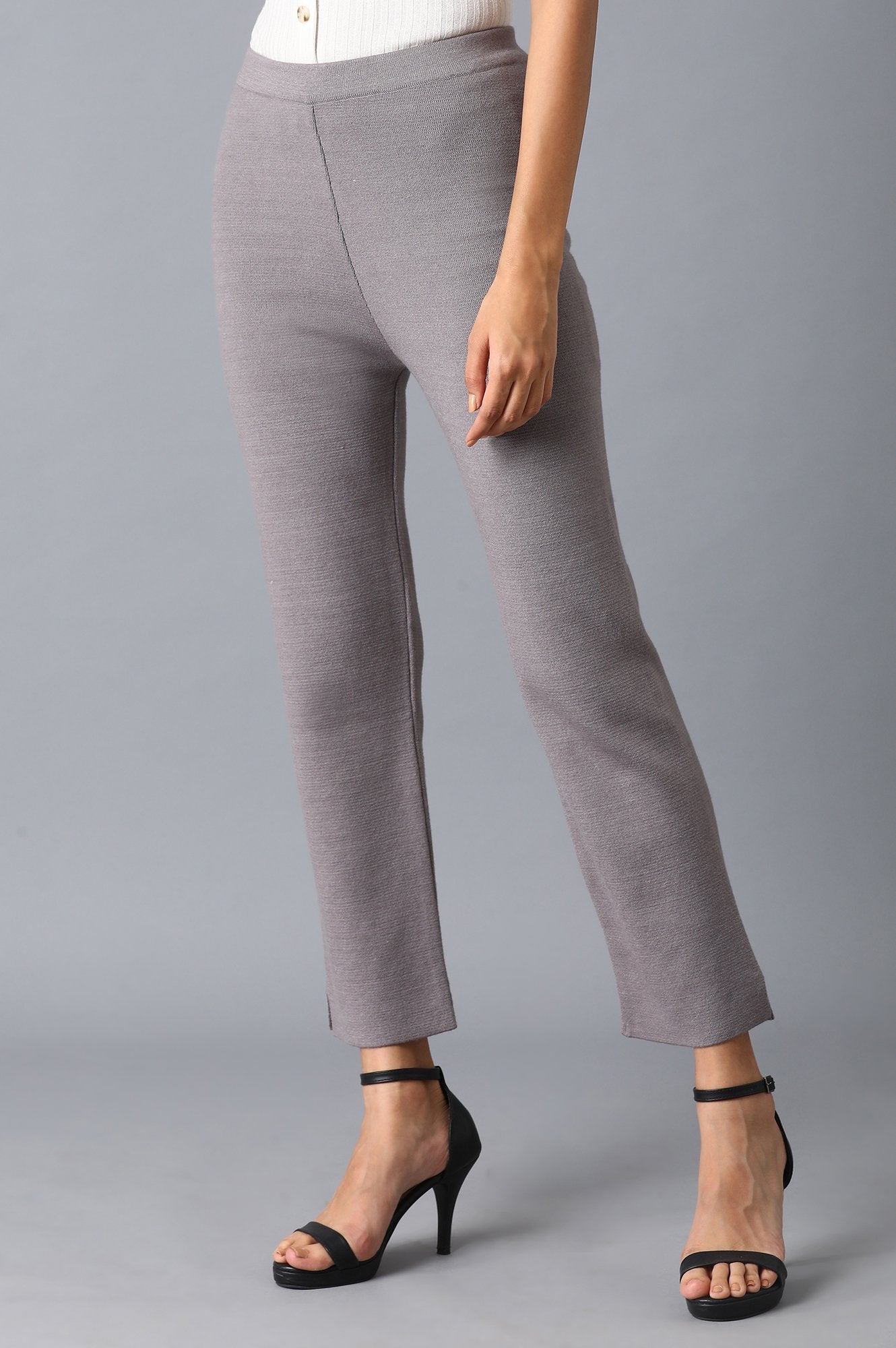 W for Woman Grey Solid Slim Pants