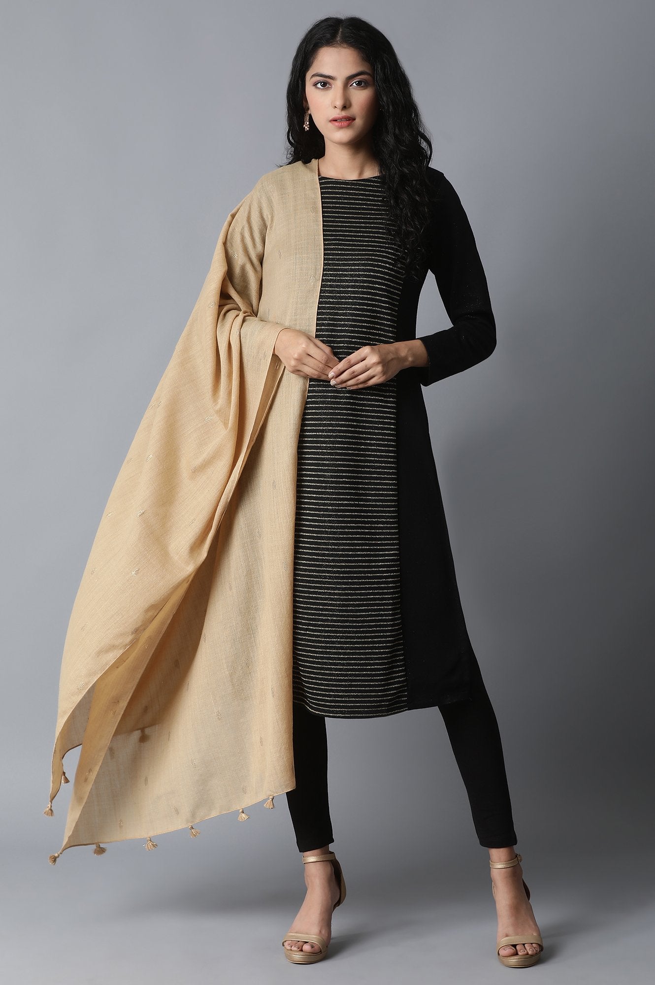 W for Woman Beige Jacquard Wool Shawl