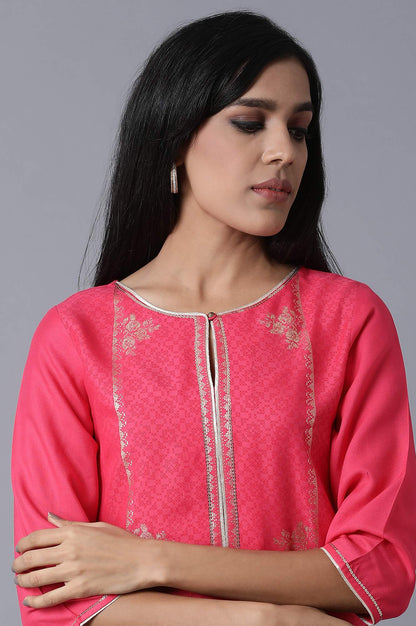 W for Woman Pink Foil Printed Round Neck kurta