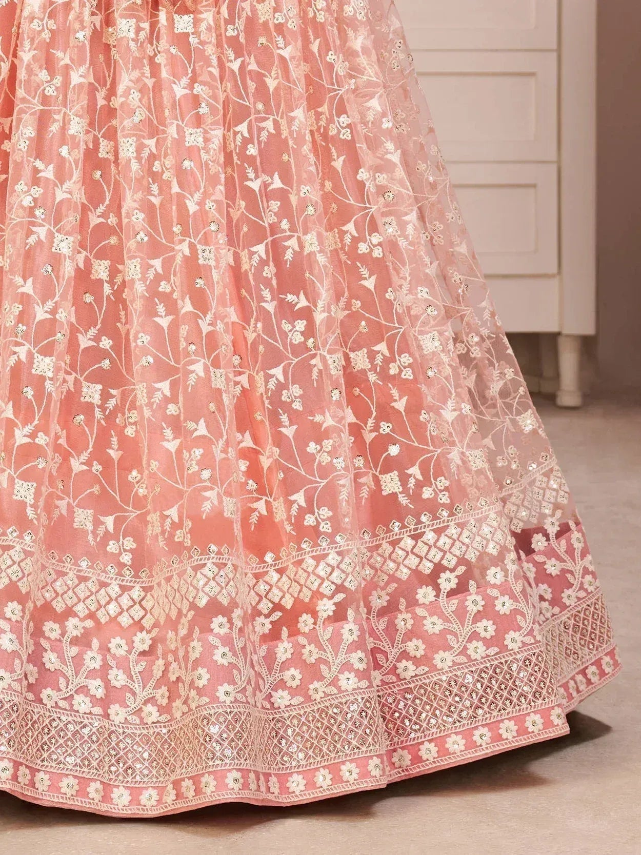 Tulsi Art Ravishing Light Pink Thread Net Festive Wear Lehenga Choli