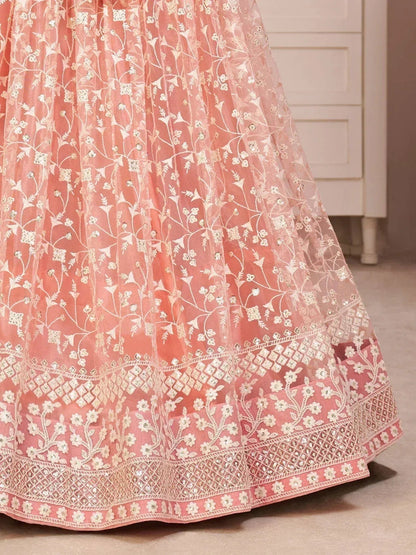 Tulsi Art Ravishing Light Pink Thread Net Festive Wear Lehenga Choli