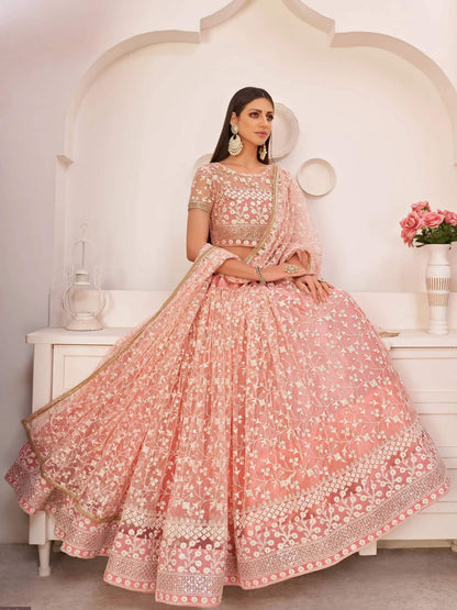 Tulsi Art Ravishing Light Pink Thread Net Festive Wear Lehenga Choli