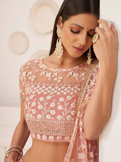 Tulsi Art Ravishing Light Pink Thread Net Festive Wear Lehenga Choli