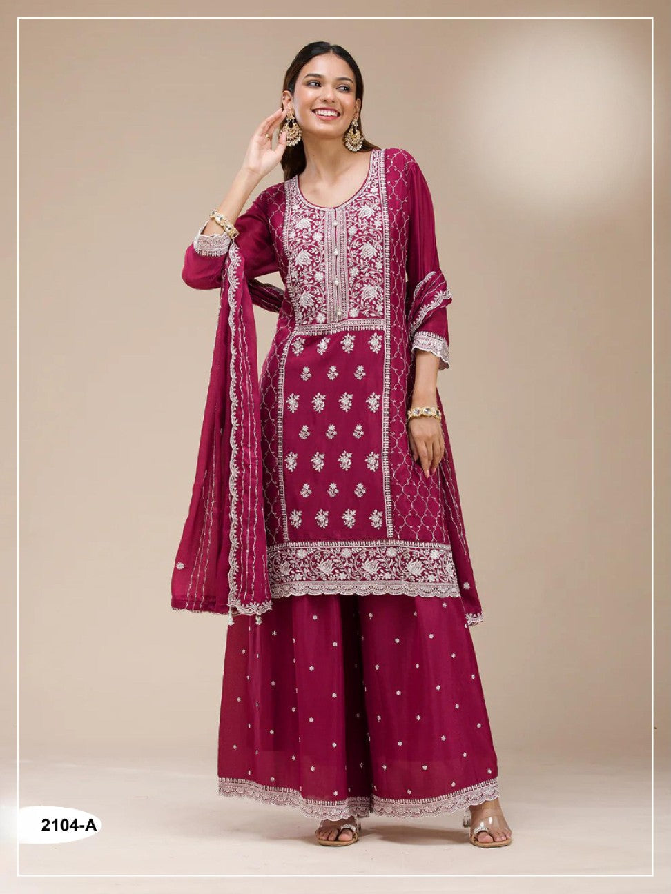 Anaita Maroon Faux Georgette Suit With Embroidery Sequence Work