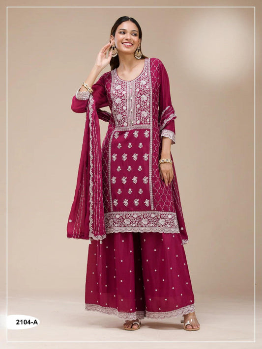 Anaita Maroon Faux Georgette Suit With Embroidery Sequence Work