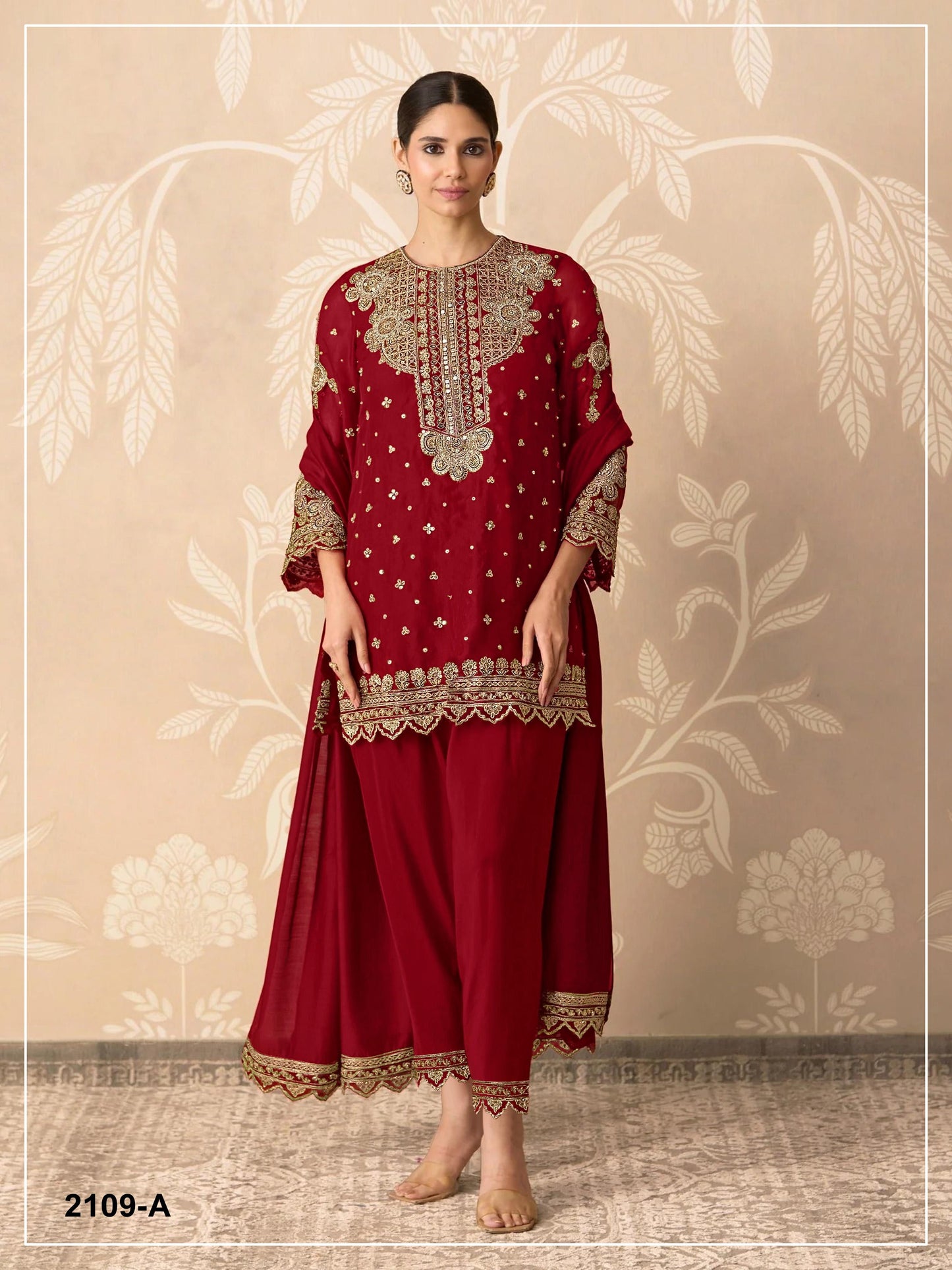 Anaita Red Georgette Suit With Embroidery & Sequence Work