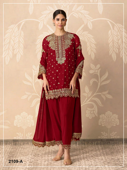 Anaita Red Georgette Suit With Embroidery & Sequence Work