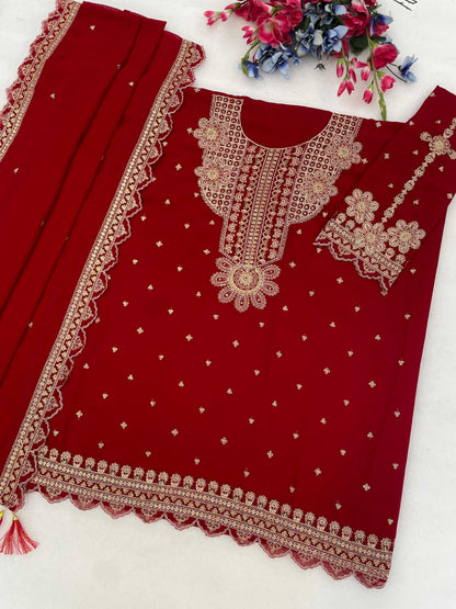Anaita Red Georgette Suit With Embroidery & Sequence Work