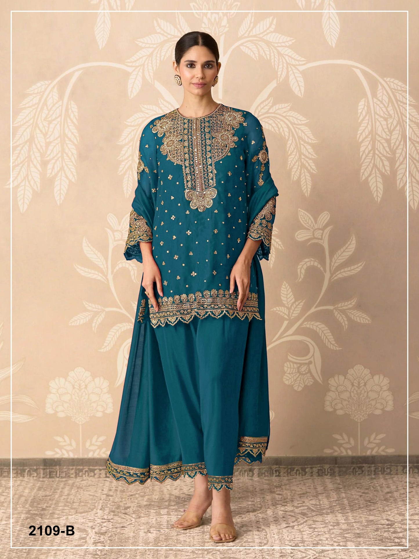 Anaita Teal Blue Georgette Suit With Embroidery & Sequence Work