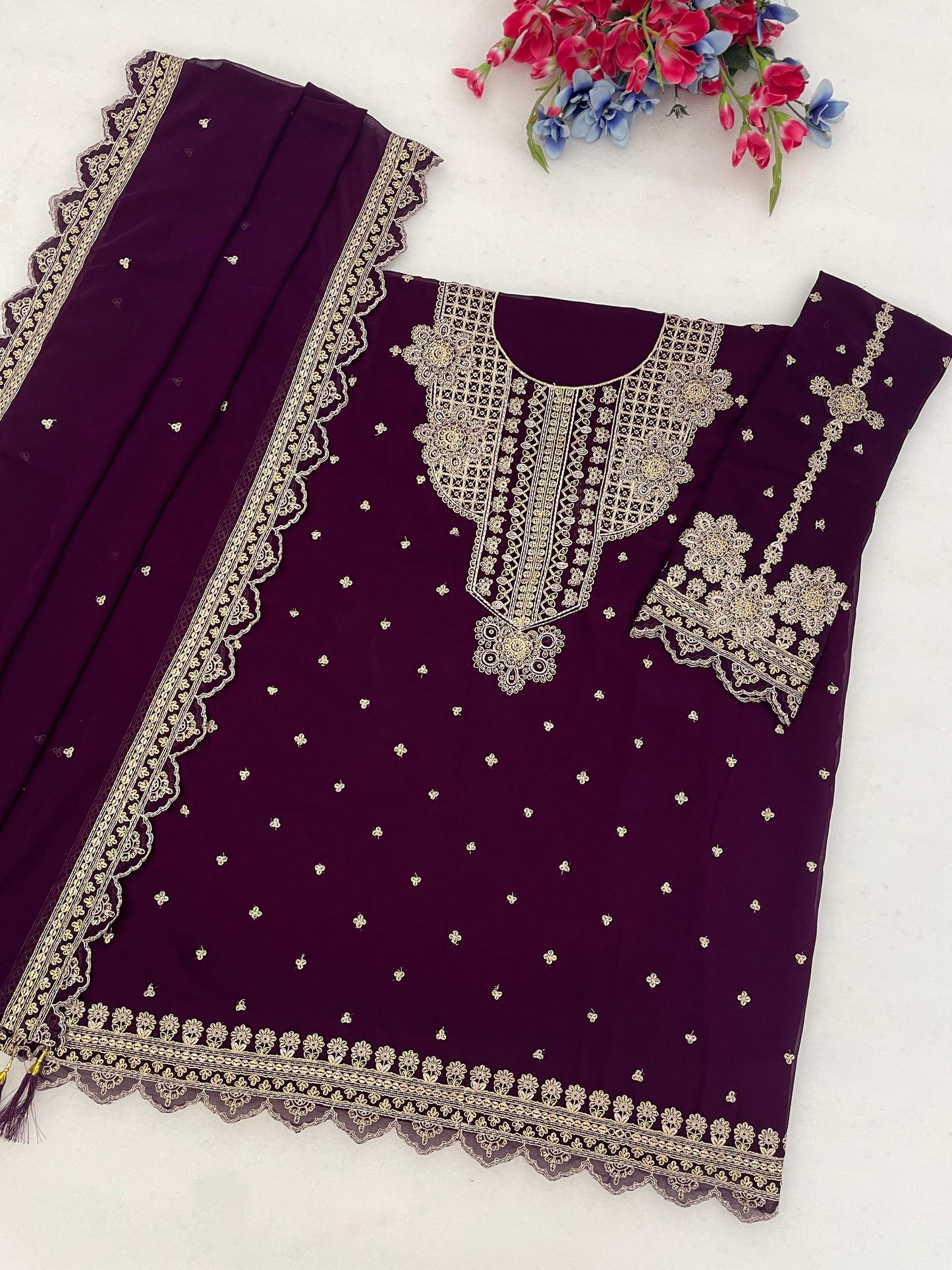 Anaita Purple Georgette Suit With Embroidery & Sequence Work