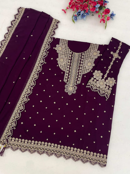 Anaita Purple Georgette Suit With Embroidery & Sequence Work