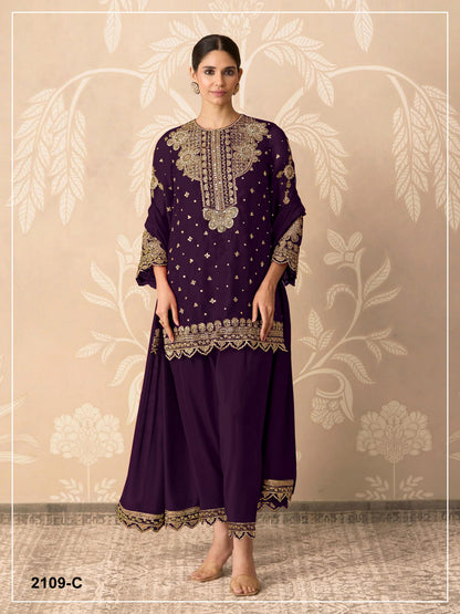Anaita Purple Georgette Suit With Embroidery & Sequence Work