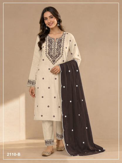 Anaita White D Purple Khadi Cotton Suit with Embroidery & Patchwork