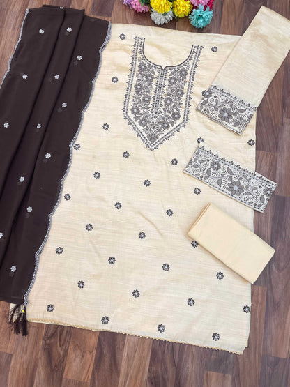 Anaita White D Purple Khadi Cotton Suit with Embroidery & Patchwork